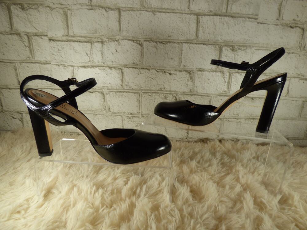 AGL Italy Black Milly H Patent Leather Strappy Pump Heels 6.5 NEW